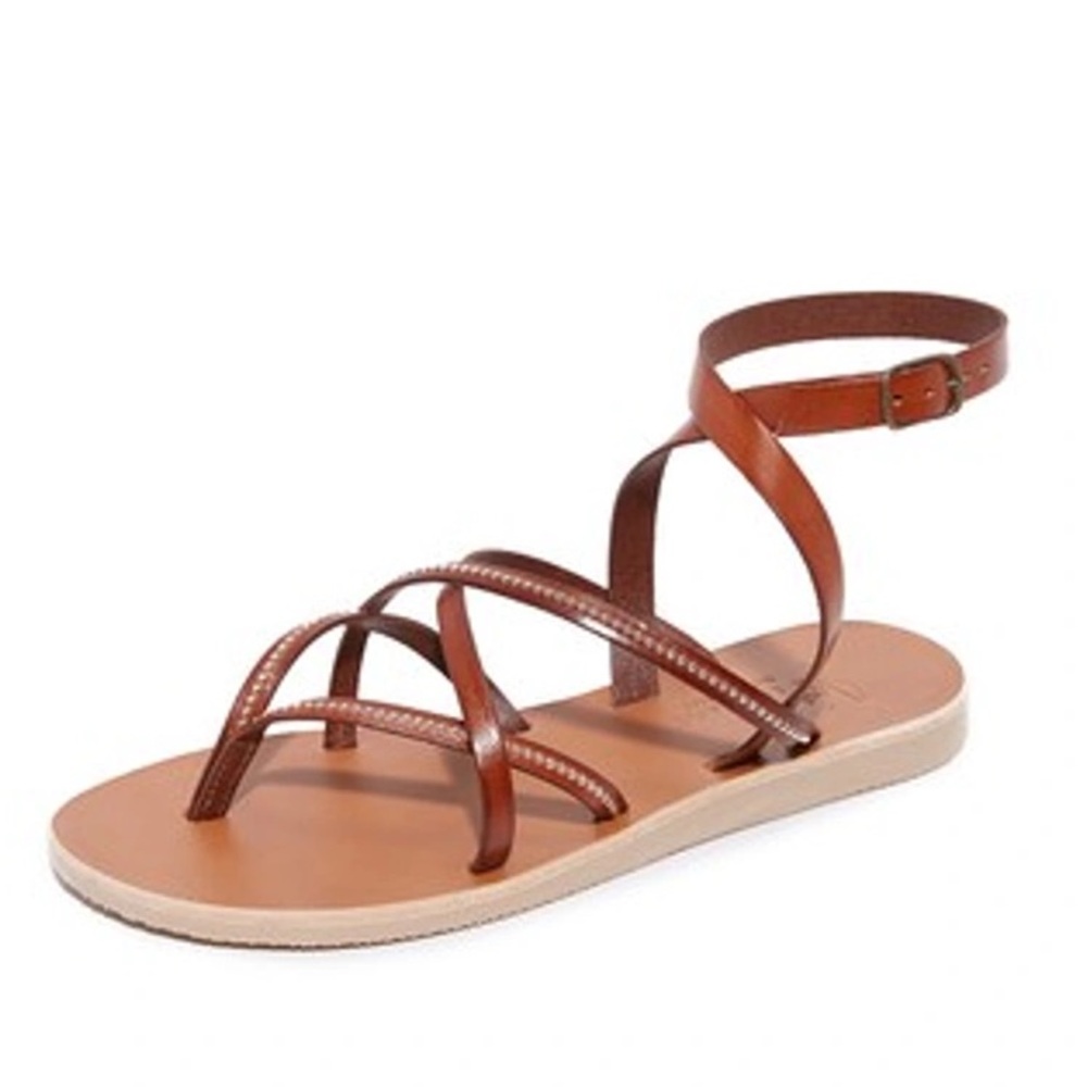 New Joie Oda Strappy Studded Leather Flat Sandals In Dark Brown Size EU 40 US 10